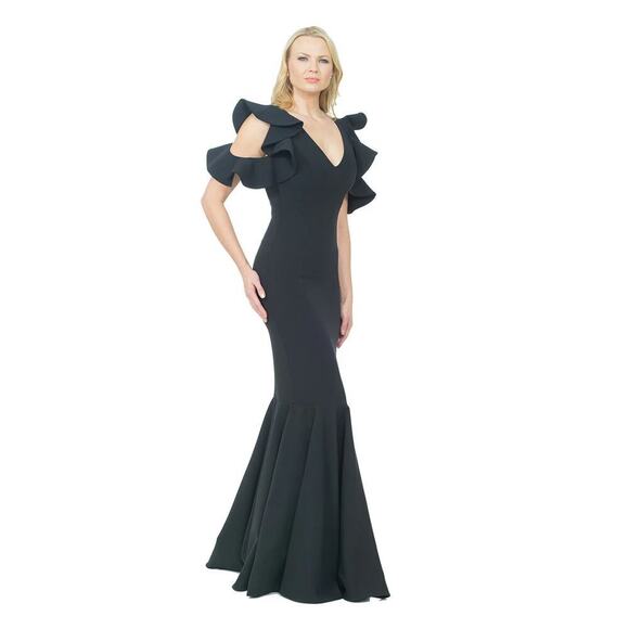 Posh Couture Ruffle Mermaid Gown Black Size M NWT - Picture 2 of 10